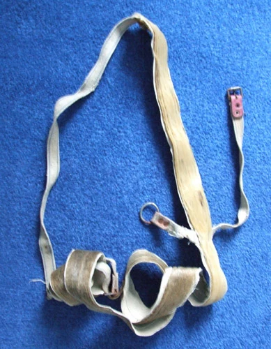 Historical seal-skin climbing skins, dated by the source to approximately the 1950s. Equipment context, not attributed to the Polish figures in this story.
